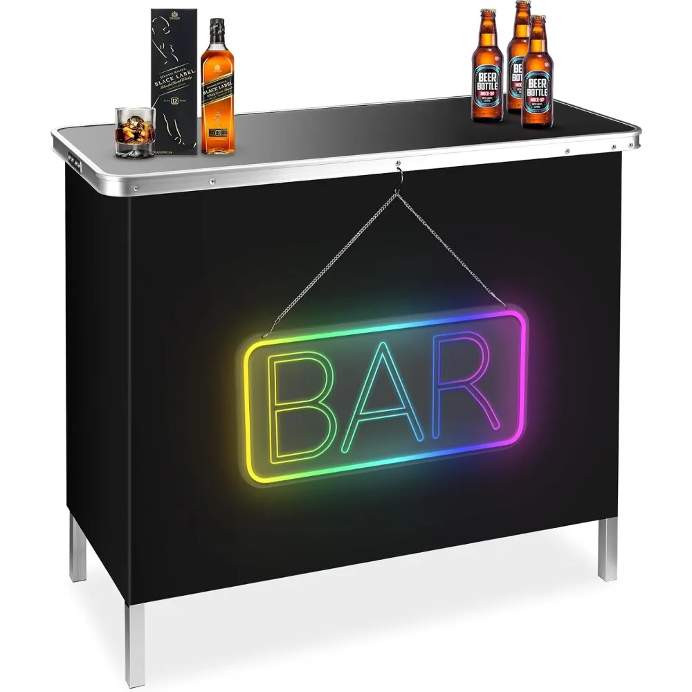 

Portable Pop-Up Bar Table with Mirrored BAR Neon Sign, Music Sync Bar Table, LED Bar Sign & Table for Outdoor, Patio, Party, Pi