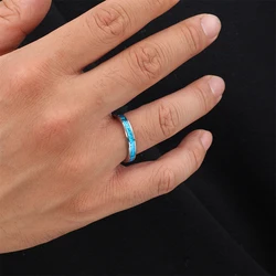 D&Z Elegant Blue Opal Rings For Women Men Minimalist Stainless Steel Party Wedding Rings Simple Fashion Jewelry Girls Gift 2024