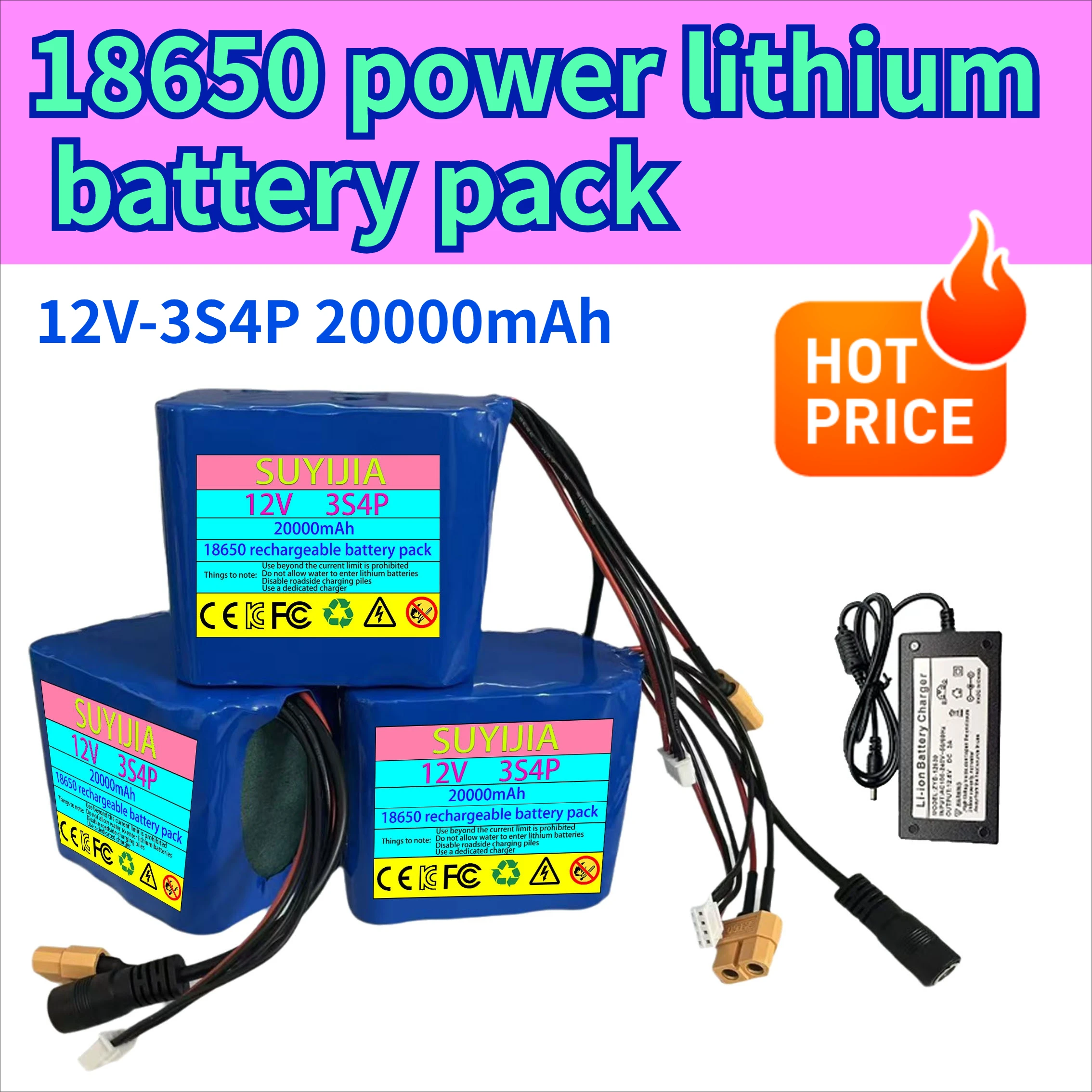 

Rechargeable battery with BMS lithium battery pack protection board + charger 12V 3S4P 20000mah battery 18650 lithium ion 20Ah