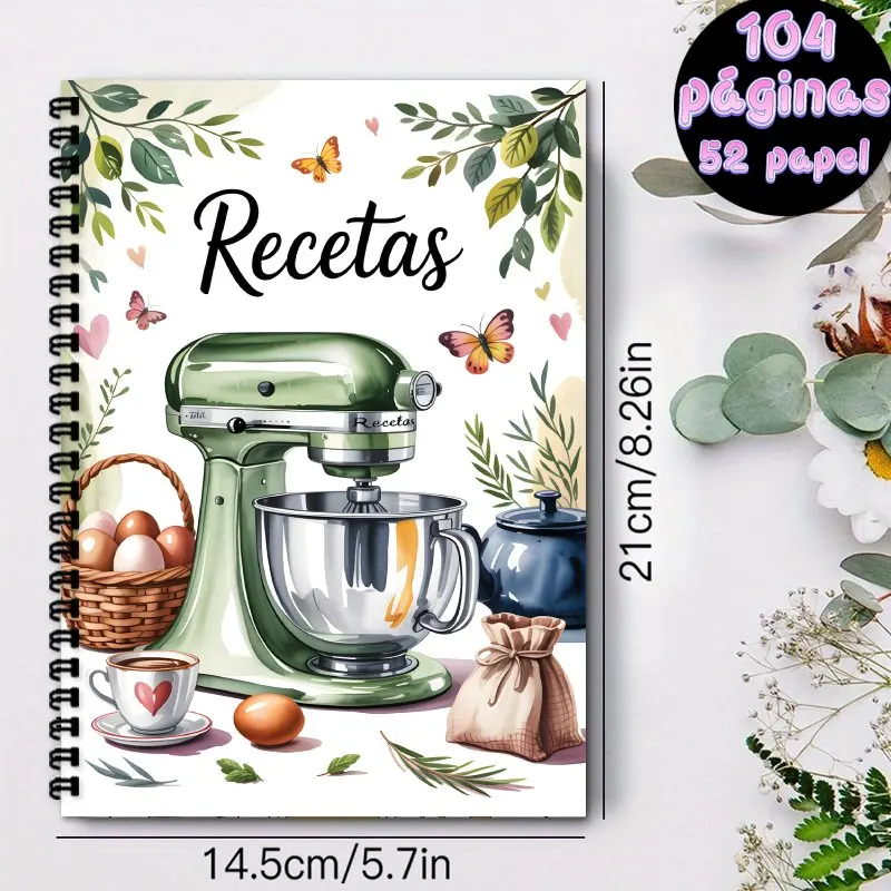 A5 Spanish recipe notebook, spiral binding, clear steps, easy to find ingredients, helping you easily make delicious food.