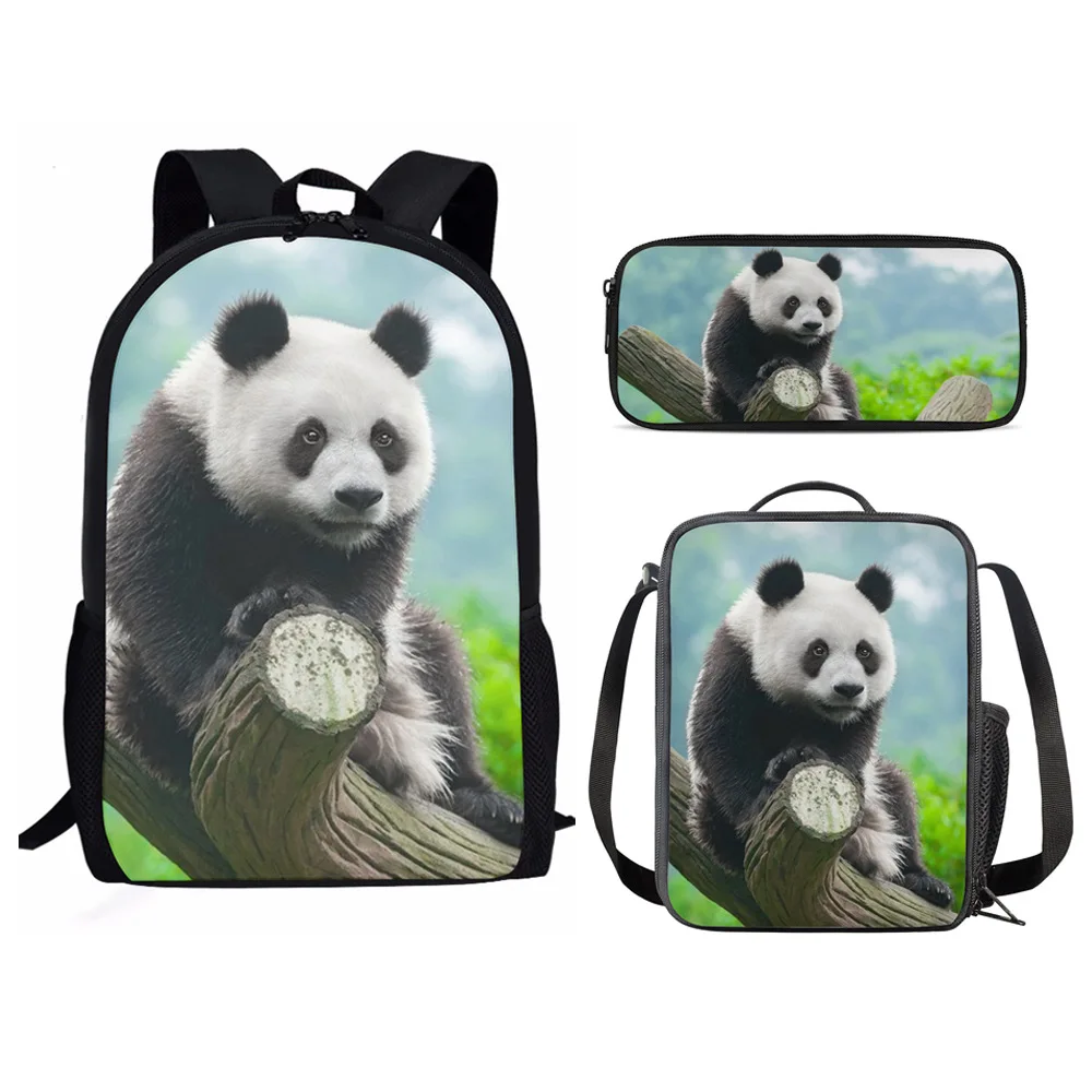 Novità popolare Cool animal panda Stampa 3D 3 pezzi / set Borse da scuola per alunni Zaino per laptop Zaino Borsa da pranzo Astuccio