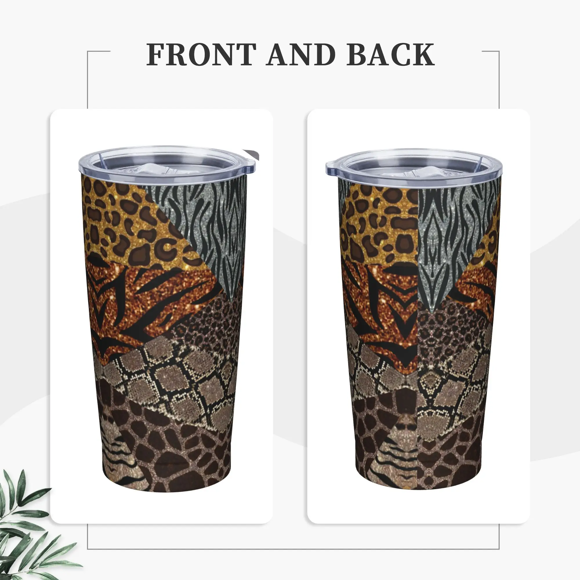 Leopard Patchwork Spliced Tumbler Vacuum Insulated  Coffee Cups Vacuum Flask School Mug Hot Cold Drink, 20oz