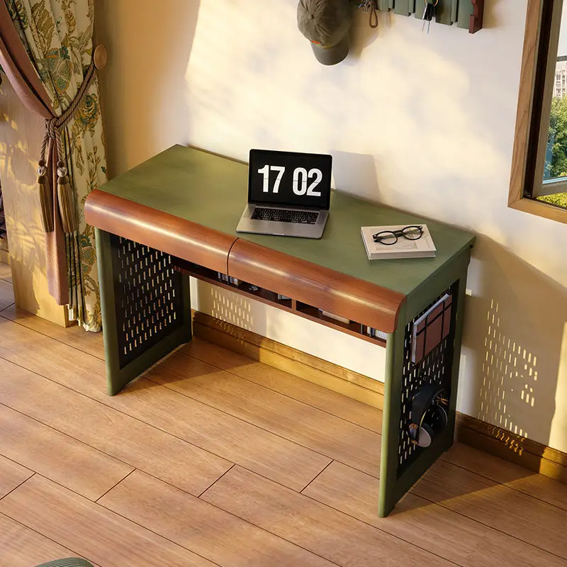 French antique solid wood computer bookshelf integrated hole board with drawer