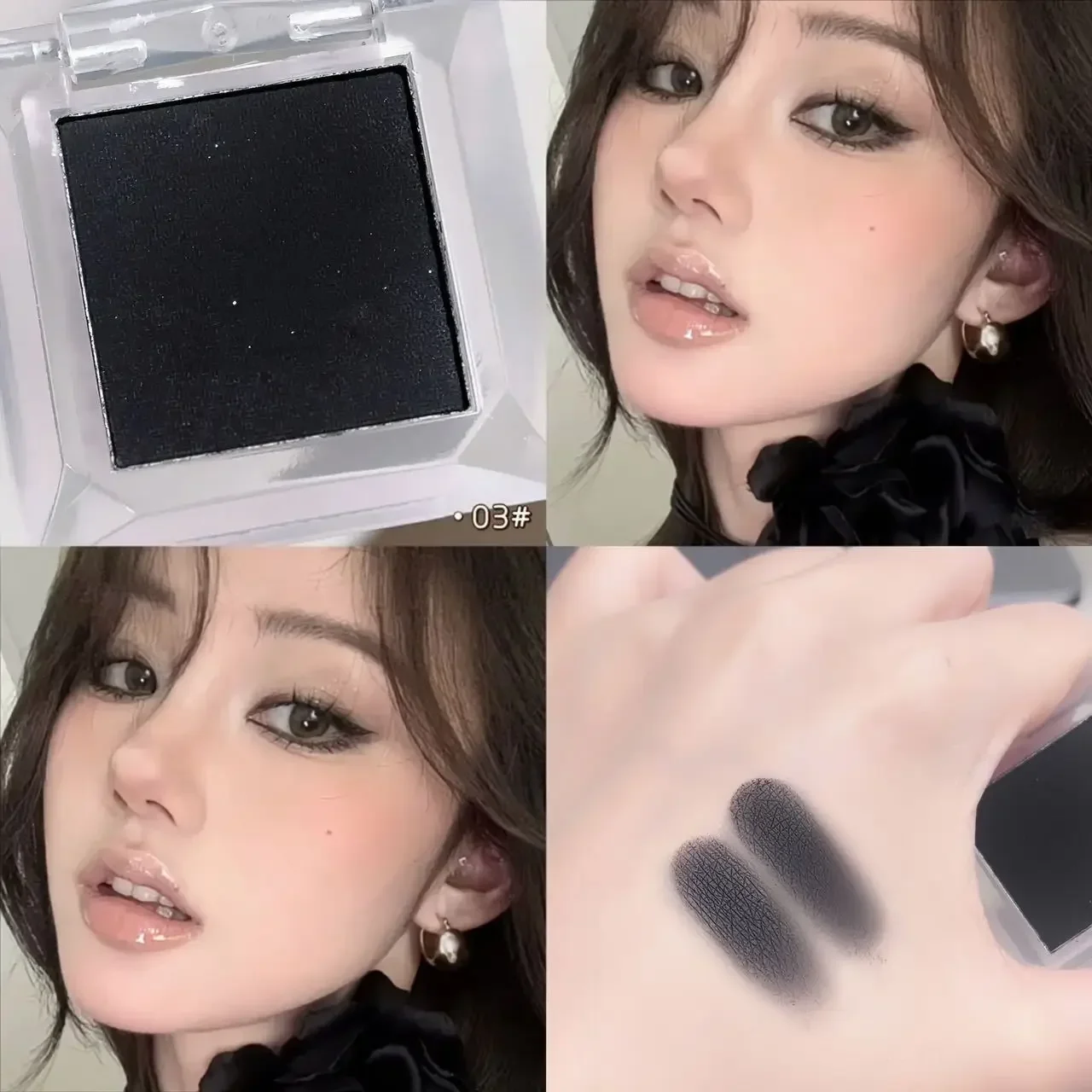 Paleta de maquillaje resaltador de sombra de ojos monocromática, mate, blanco y negro, resistente al agua, contorno facial, brillo, sombra de ojos, gusano de seda tumbado