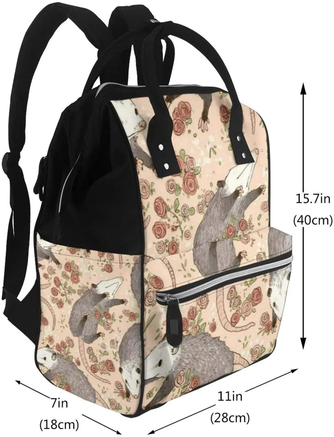 Opossum and Roses Printed Mummy Backpack Diaper Bag Multi-Function Maternity Nappy Bags, Kid Bag with Laptop Pocket