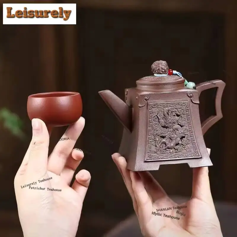 320ml Ancient Yixing Purple Clay Teapots Handmade Dragon Pot Raw Ore Mud Tea Maker Kettle With Infuser Zisha Tea Set Ornaments