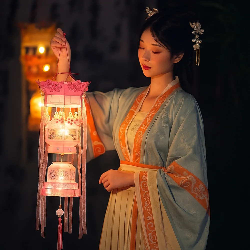 

3D Middle Autumn Festival Lantern Paper Luminous Ancient Style Handheld Lantern Cartoon Handmade