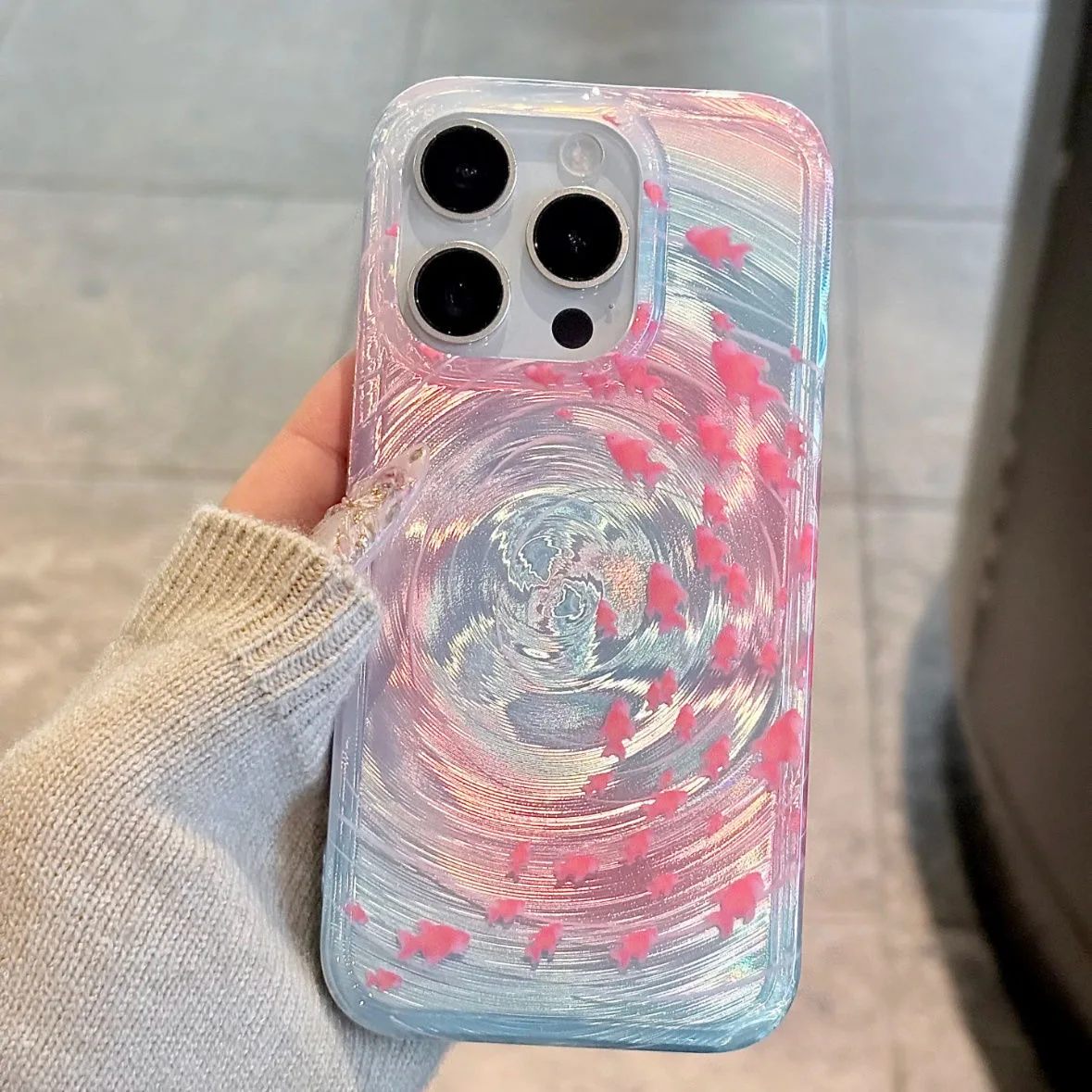 한국어 Ins 리플 질감 사랑스러운 물고기 전화 케이스 iPhone 13 15 16 Pro 11 12 14 Pro Max 소용돌이 패턴 소프트 실리콘 커버