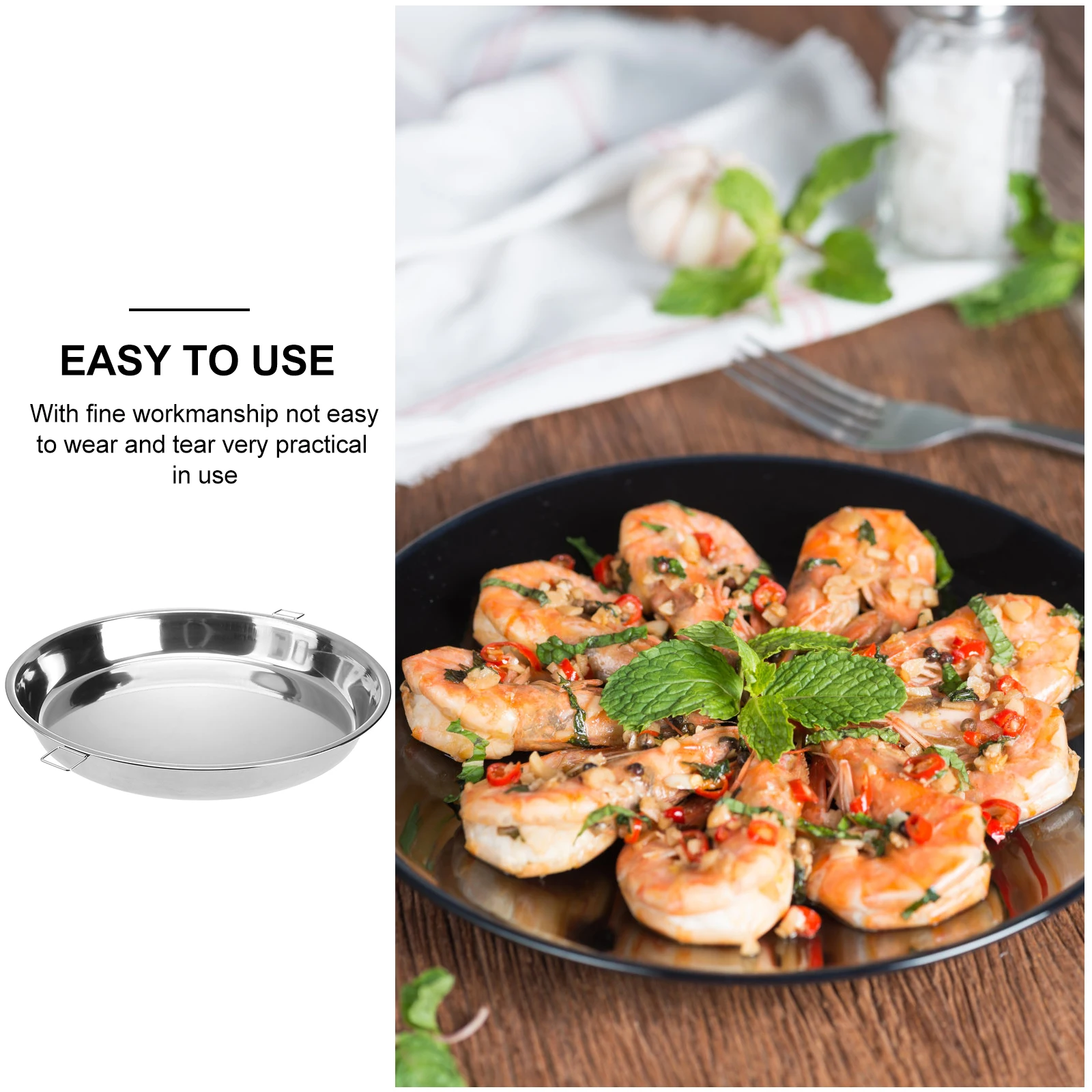 

1pc Stainless Steel Noodle Plate Steaming Dish Double Handle Steamed Rice Tray Multifunctional Kitchen Utensil Compact