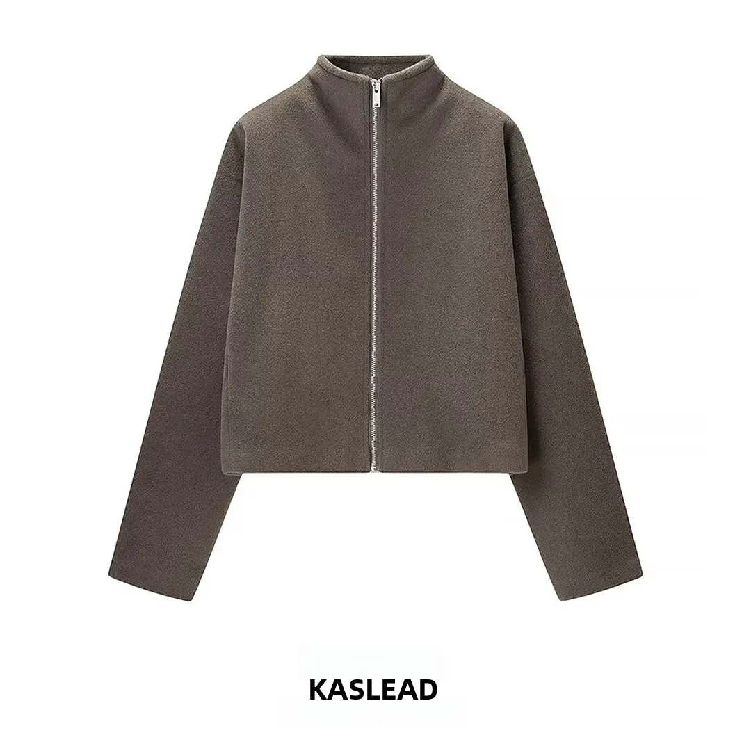 

KASLEAD New Women's Faionable mat Zipper Decorated Regular Fit Woolen Coat Street Sle Long Sve Polyester Fiber