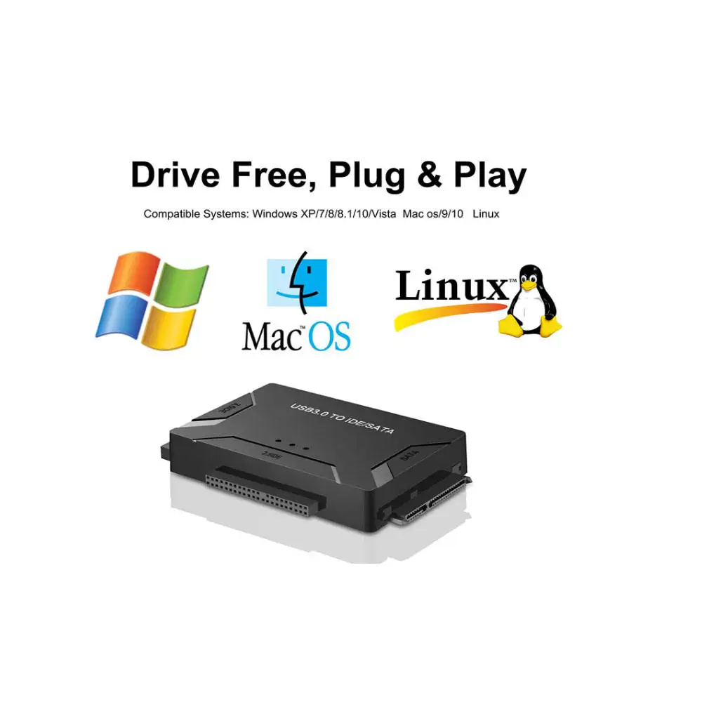 قارئ القرص الصلب العالمي SATA/IDE إلى USB 3.0 لمحرك الأقراص الصلبة الخارجي مقاس 2.5 بوصة 3.5 بوصة/SSD المتوافق مع IDE وSATA