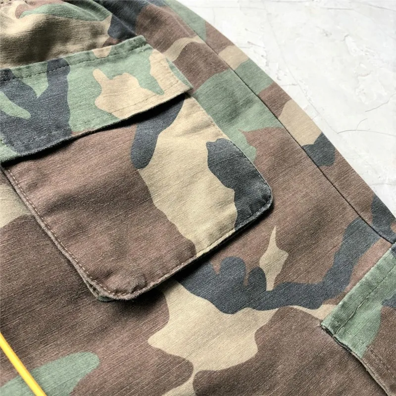 Summer Justin Bieber Military Camouflage Cargo Shorts Men Loose Fit Drawstring Sweat Short Streetwear Six-pocket Styling