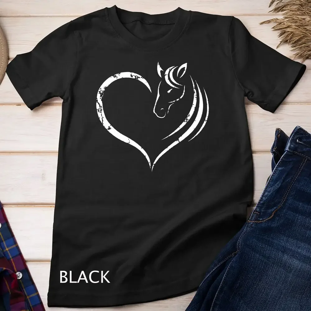 Horse Head Inside Heart Women Ladies Girls Teens Kids Gift Unisex T-shirt  High Quality 100%Cotton Short Sleeve