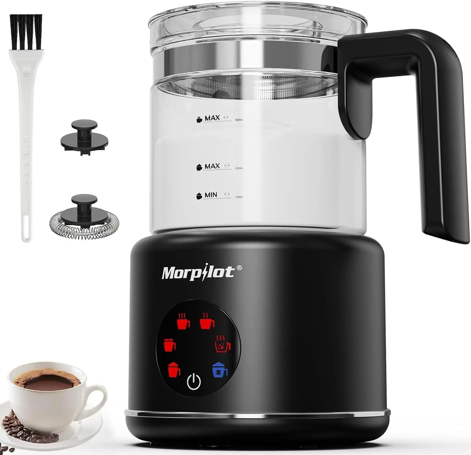 

16.9oz Electric Milk Frother & Steamer, 6 Functions, Glass, Dishwasher Safe, BPA Free