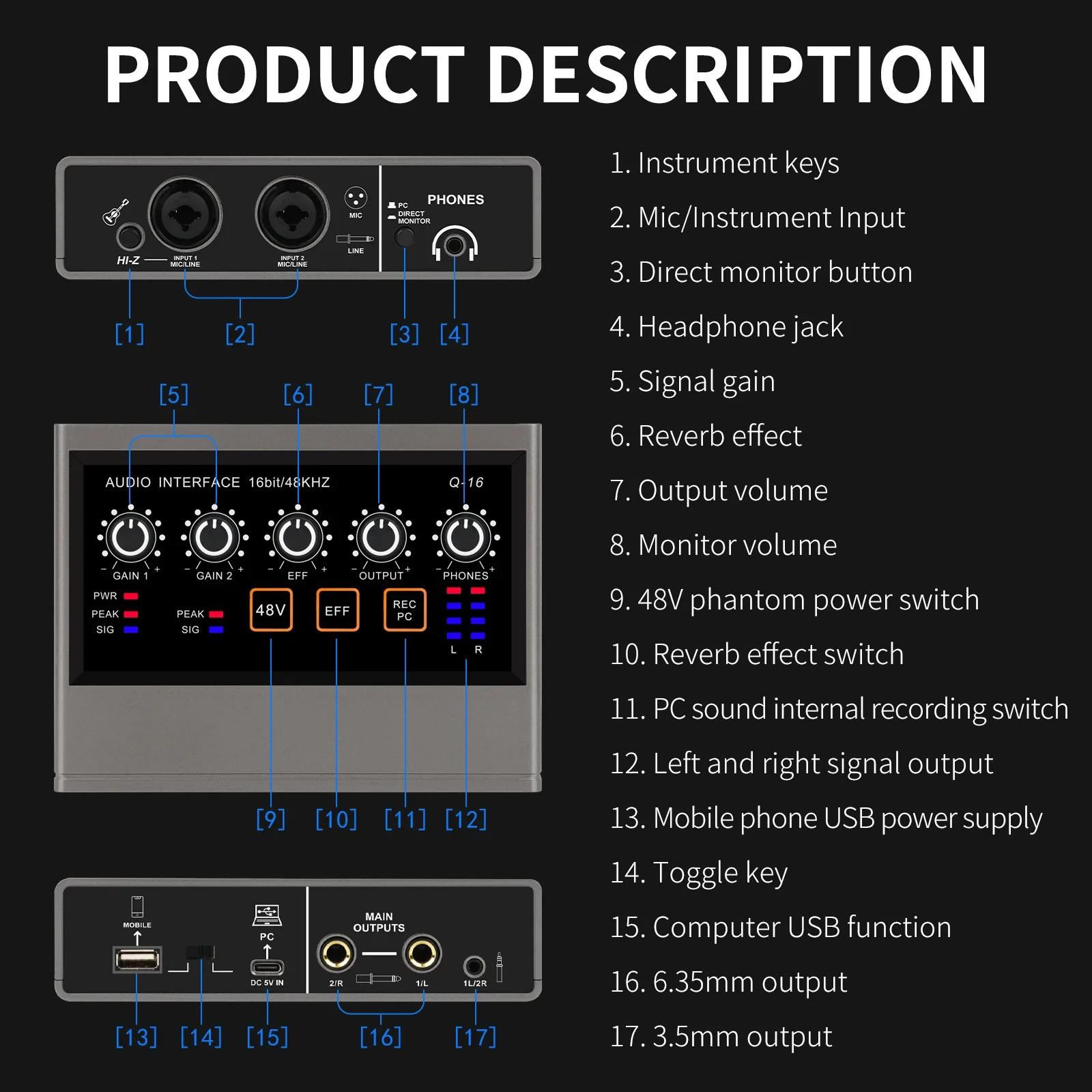 XTUGA monitoraggio professionale interfaccia Audio portatile a 2 canali Console per scheda Audio Mini MIXER USB per canto in Studio per principianti