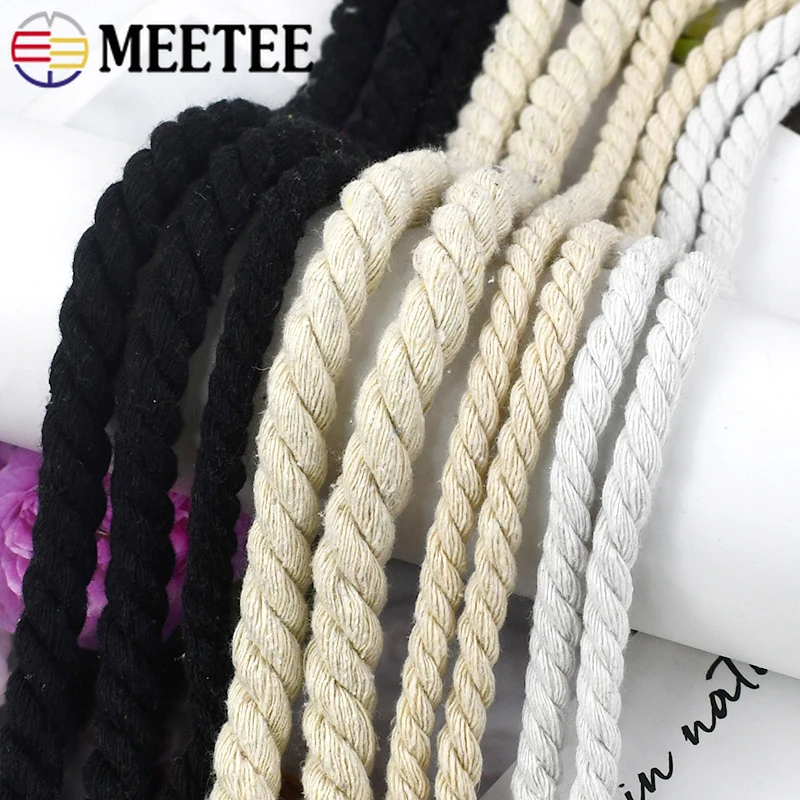 

5/10M 5-20mm 3 Shares Twisted Cotton Rope Bags Decor Macrame Cords Home Textile Ropes Crafts Materials DIY Sewing Accessories