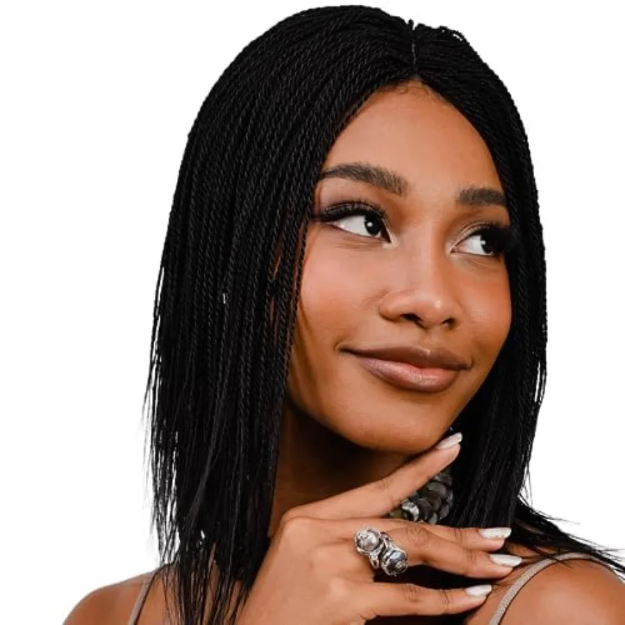 باروكات ملتوية 12 بوصة مايكرو مليون شعر مستعار مضفر خفيف الوزن وناعم تصفيفة الشعر الاصطناعية المضفرة مع الدانتيل الأمامي بدون صمغ C