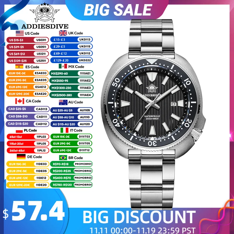 

ADDIESDIVE New Watch for Men Sapphire AR Coating Wristwatch Super Luminous Ceramic Bezel Luxury Diver's Watch 200m Waterproof