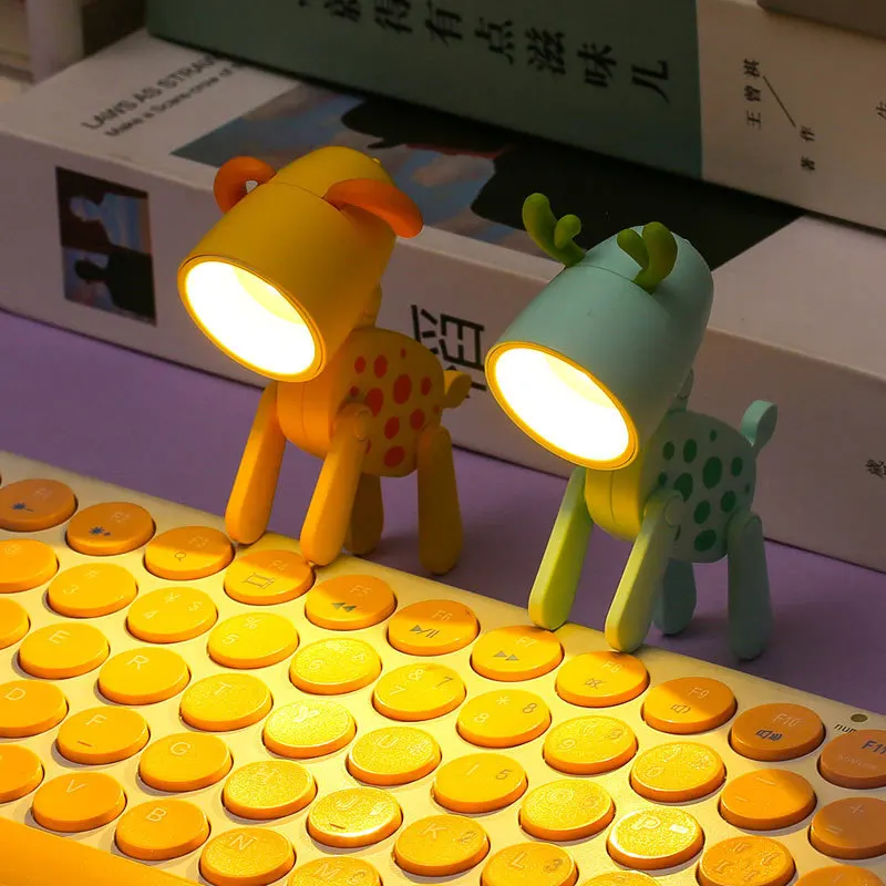 LED Night Light Folding Mini Cartoon Dog Deer Shaped DIY Desk Lamps Children Table Lamp Kids Electronic Pet Toys Desktop Decor