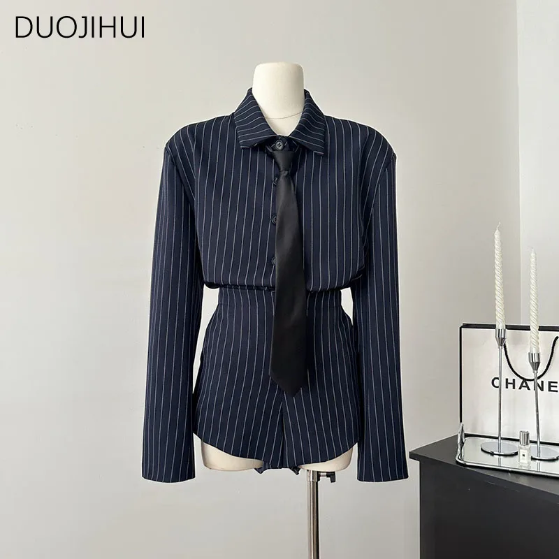 DUOJIHUI New Two Piece Elegant Office Ladies Female Shorts Spring Chic Single Breasted Shirt Fashion Zipper Button Women Shorts