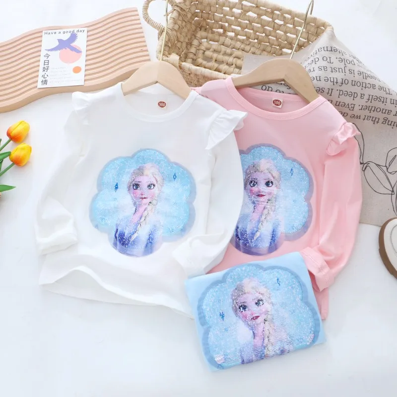 Disney Tee Shirt Quality Cotton Girl Clothing Long Sleeves for Children T-shirt Girls Long Sleeve Kids Tops Frozen Elsa Clothes