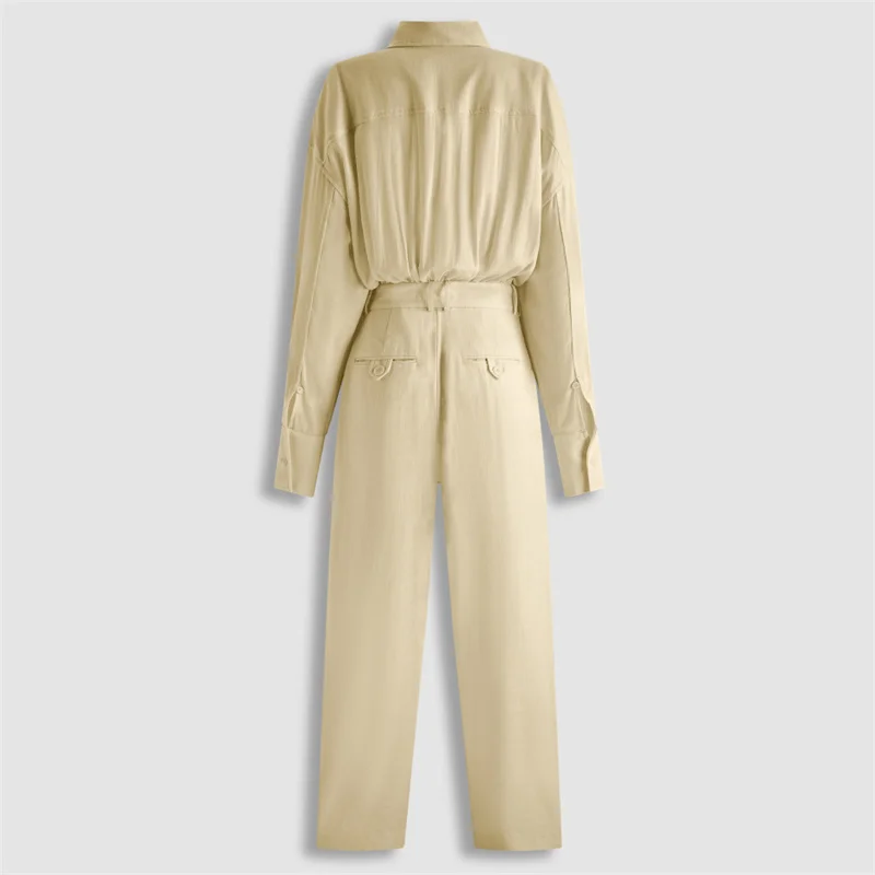 women's jumpsuit 2026 autumn new belt slim straight leg pants High quality linen women's pants casual pants y2k women's shirt