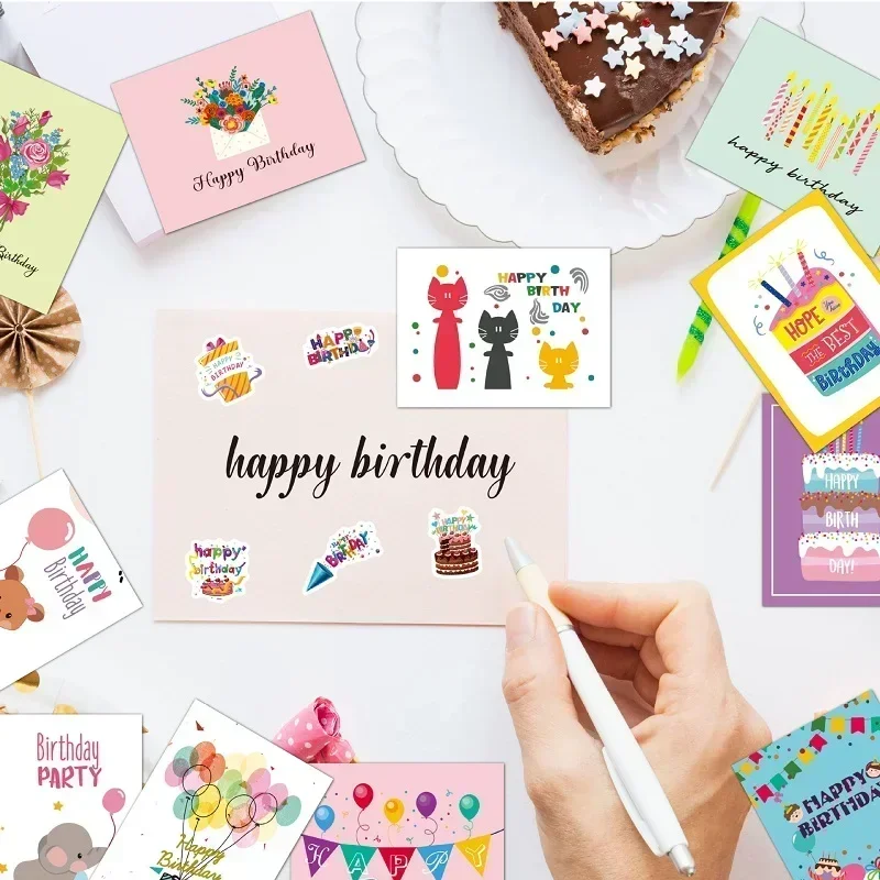 20Pcs Happy Birthday Greeting Card Blank Folding Card With Envelope Stickers DIY Message Card Birthday Party Invitation Cards