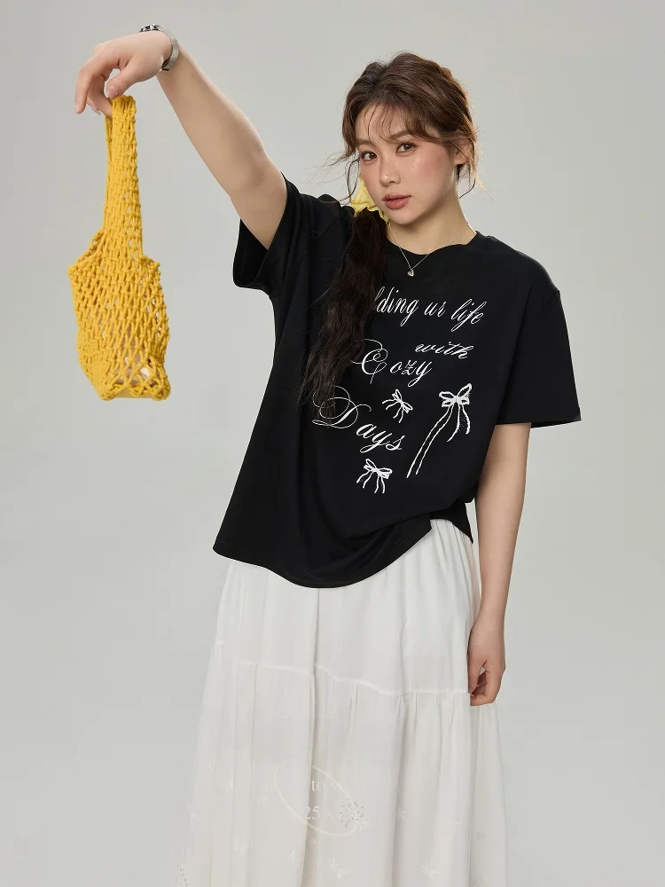 

plus Size Women's Summer T-irt Loose Knot ort Sve round Ne Inner Wear Korean Sle Cotton Commute Sle