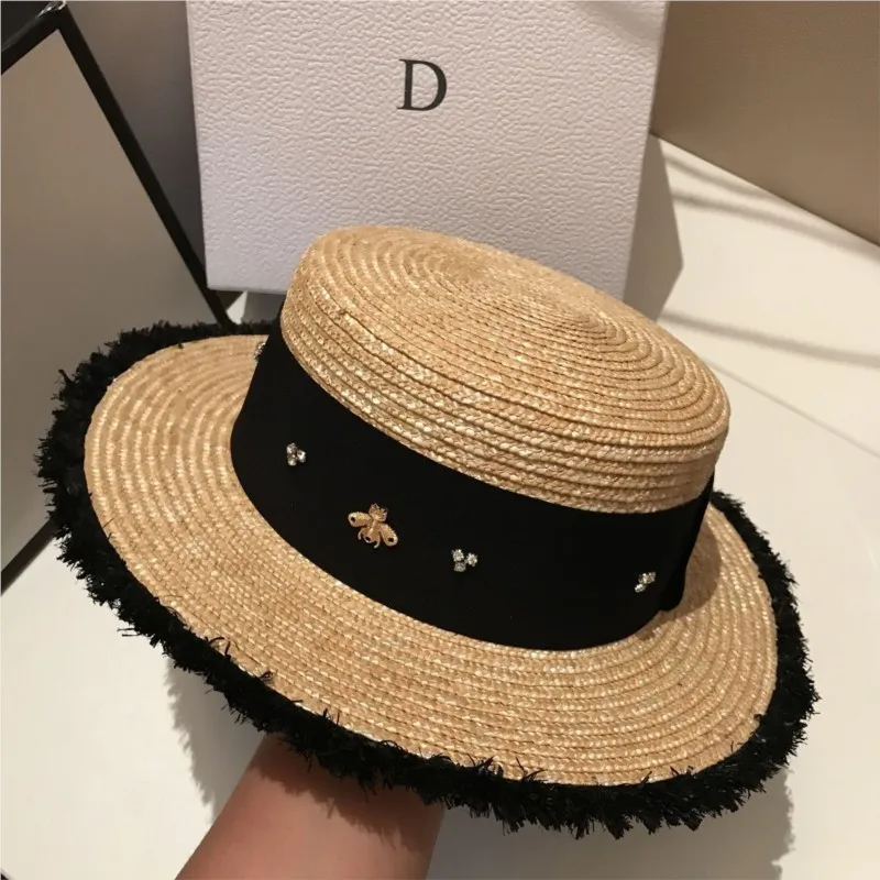

New style hat hand-woven wheat flat-topped versatile travel