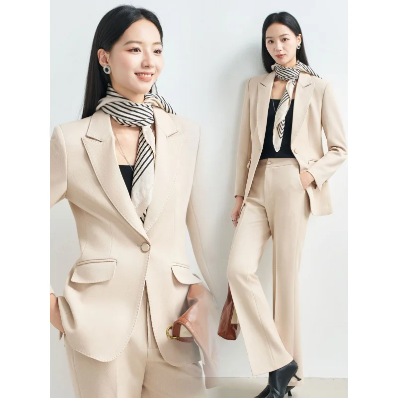 Elegant Apricot-colored Women's Blazer for Spring and Autumn2025New stylish and sophisticated formal wear, cool and professional
