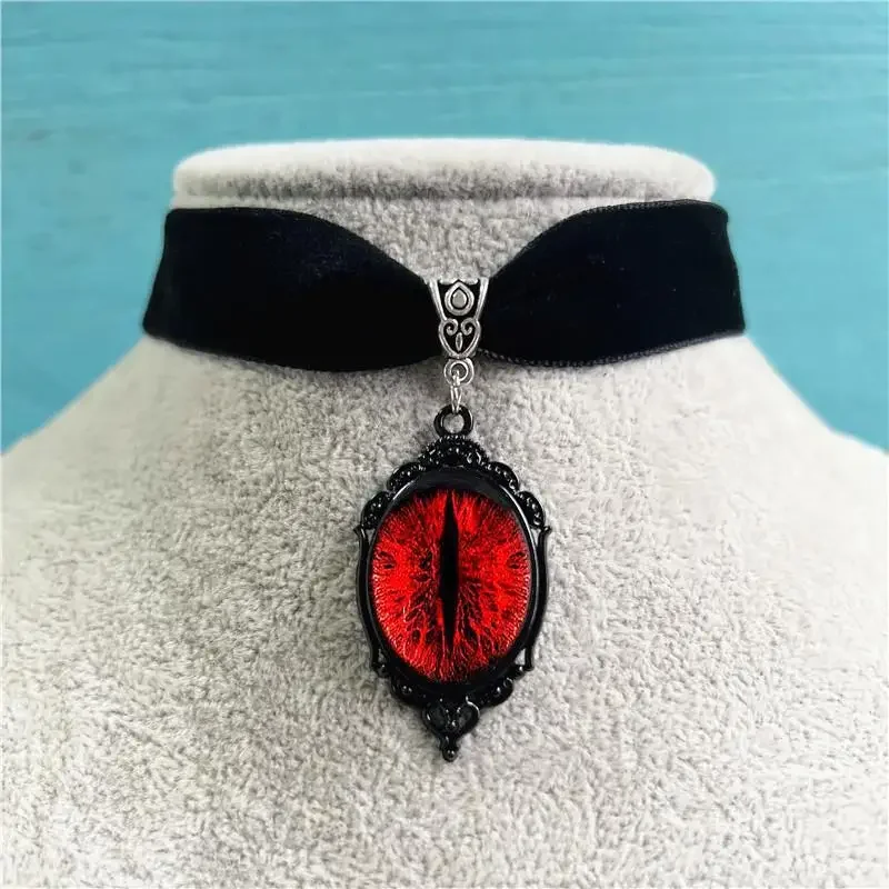 Vintage Gothic Man Women Choker Dark Goth Ruby Pendant Witch Velvet Short Necklace Punk Evil Halloween Gift Collar Accessories