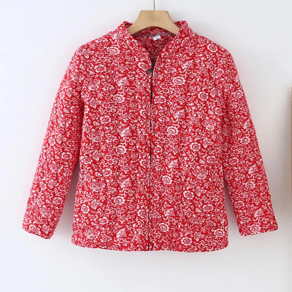 Floral Cotton Jacket Ethnic Style Flower Printed Women Coat Winter Thickened Velvet Coat Tang Suit Jacket Velvet-lined Outwear