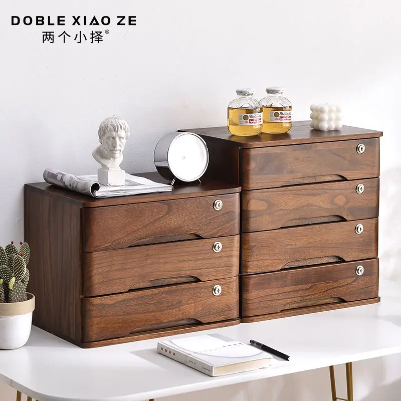 

3/4 Layers Full with Lock Desktop Organizer Drawer Solid Wood Desk Storage Box Multi-Layer Miscellaneous Storage Cabinet Wood