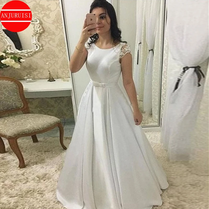 

Cap Sleeves Vestido De Novia 2022 Boda Elegante A Line Satin Wedding Dresses For Women Bride Suknia Ślubna Abito Da Sposa