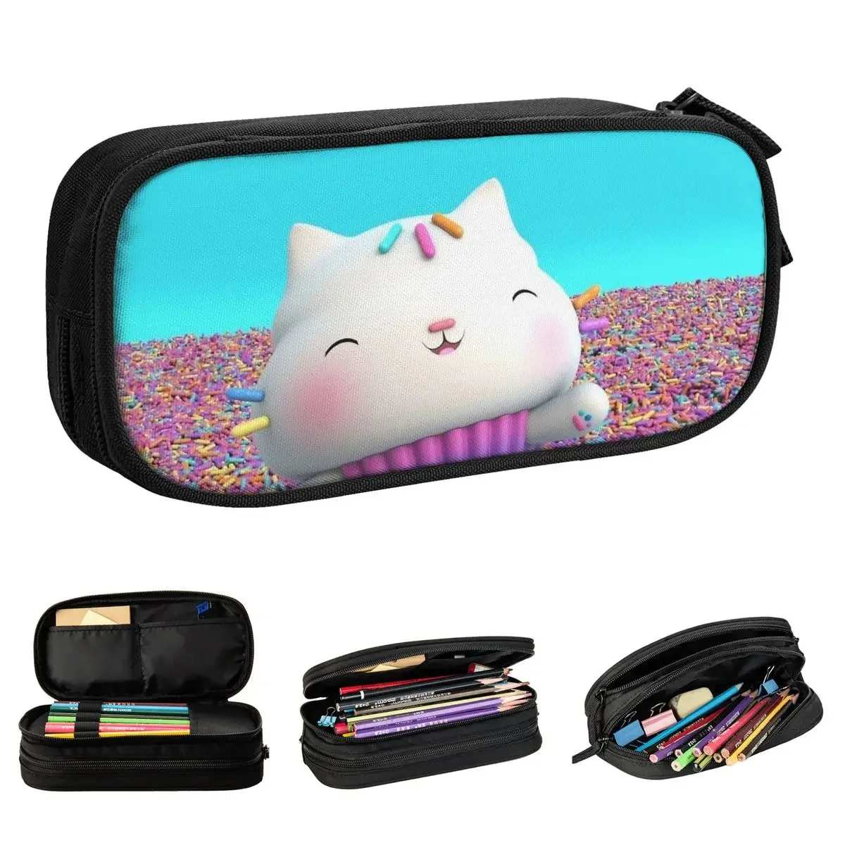 Gabbys casa de bonecas polvilhe festa lápis casos bonito gato caneta caixa sacos menina menino grande capacidade material escolar bolsa cosmética