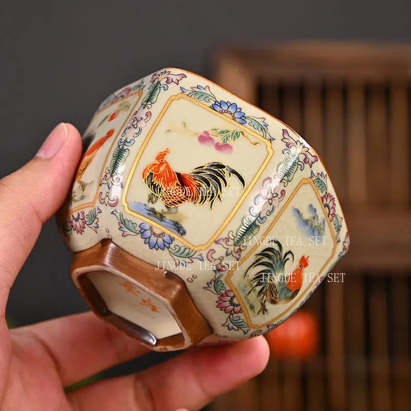 Ru Kiln Ceramic Tea Cup Golden Chicken Enamel Cup Household Kung Fu Master's Cup Chinese Style Large Capacity Drinking Utensils