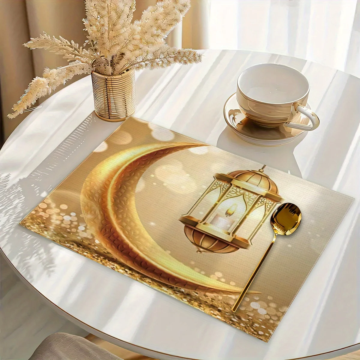 1PC Ramadan Kareem Polyester Placemats - Star Crescent Design for Eid Al-Fitr Celebrations & Home Dining Decor