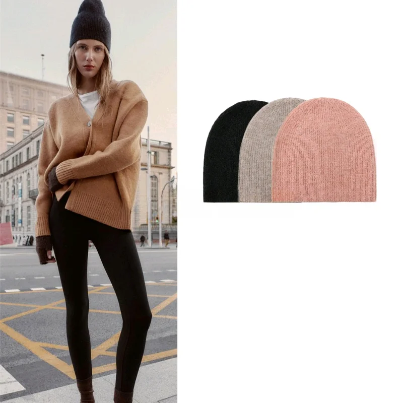 

Warm Knitted Women's Hat Winter New Style British Style Simple Versatile No-Brim Knit Cap Casual Polyester Fiber Autumn Season