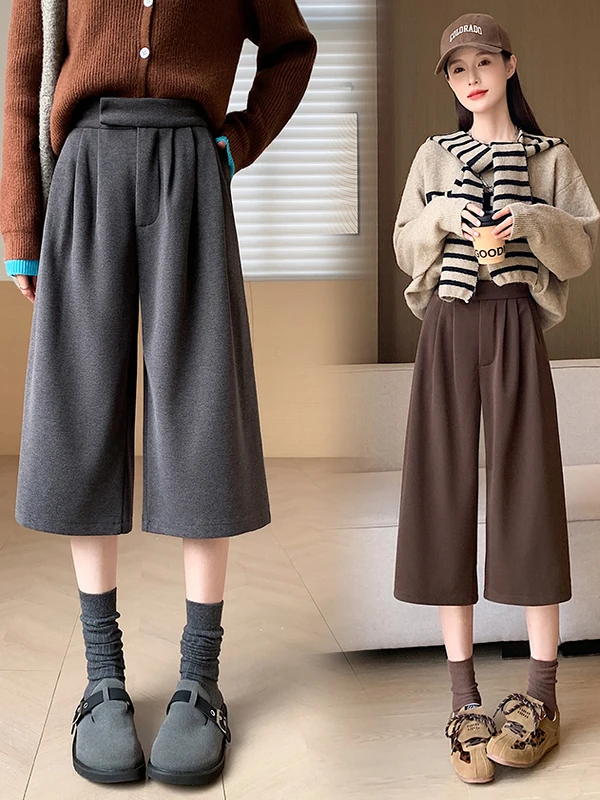 Wełniane spodnie z szerokimi nogawkami, długość 7/8, jesień-zima, nowa moda, proste spodnie typu bootcut, damskie, codzienne, z wysokim stanem, elastyczne...