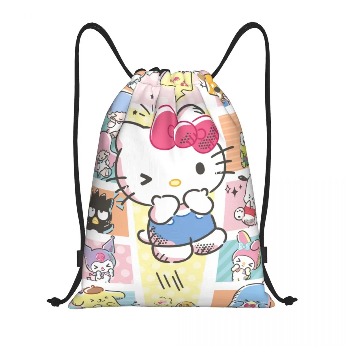 Sanrio Hello Kitty Melody Kuromi Drawstring Back Pack Bag Travel Storage Package Teenagers Beach Tote Bag School Sport Shoe Bag