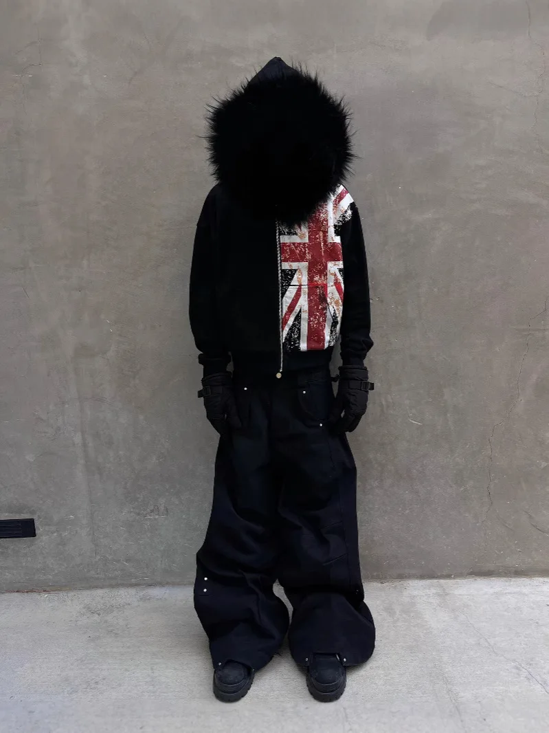 Lente en herfst Topmode Trendy sweatshirt met capuchon Gedrukt Neutraal Mode Los casual sweatshirtjack Donker High Street