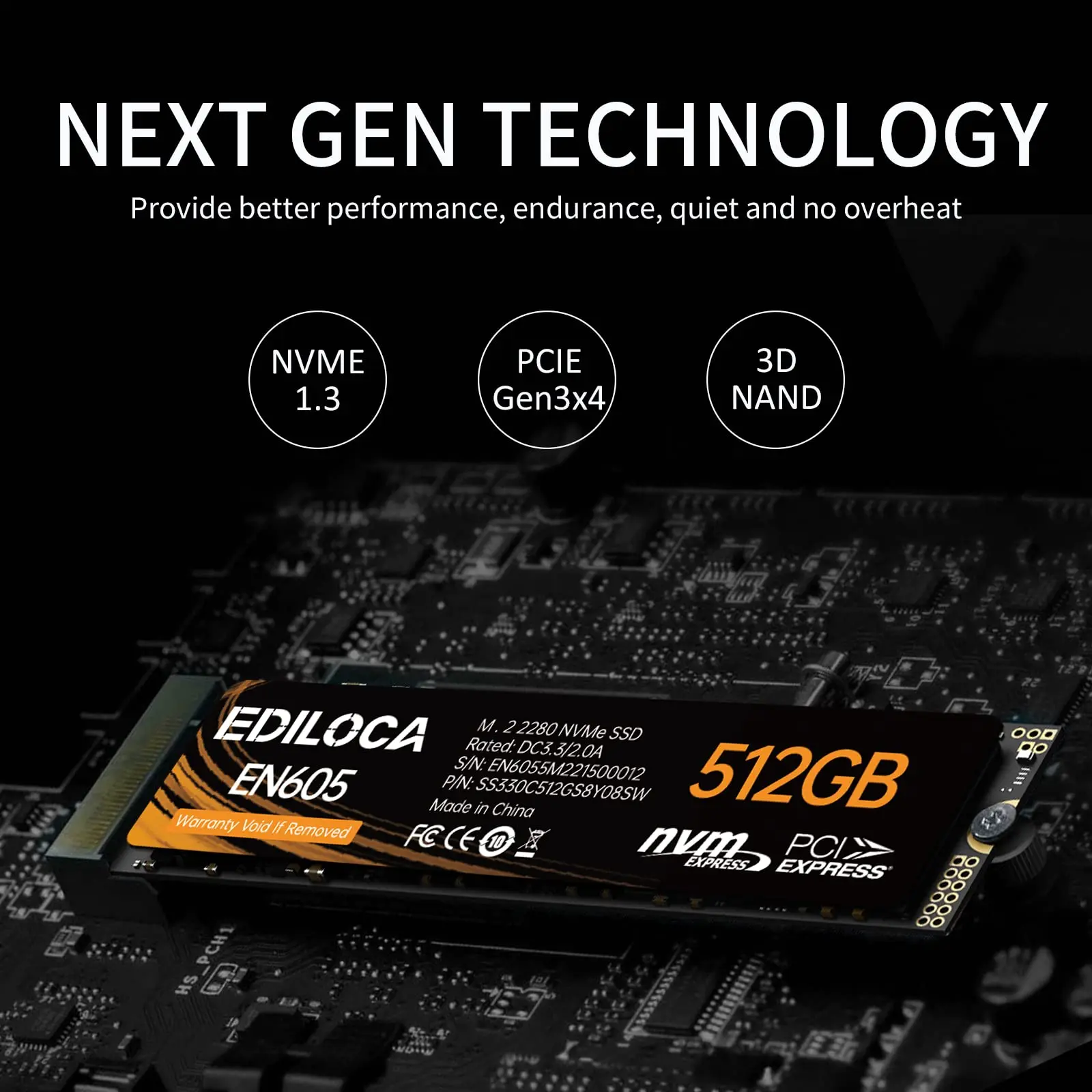 Ediloca EN605 M.2 2280 SSD NVMe 1.3 SSD 2100MB/s 3D NAND TLC PCIe Gen3.0x4 Internal Solid State Drive  For Laptop Desktop