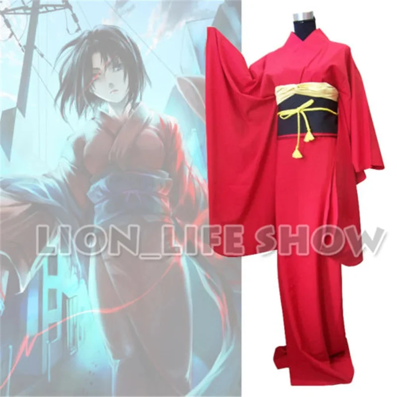 

w;2,c\4.g;Japan Traditional Women Ryougi Shiki Red Furisode Kimono Cosplay Costume Set6,b'8\j'7/
