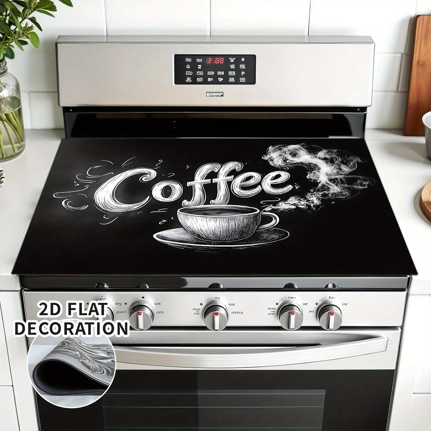 Kaffeetassen-Herdabdeckung Hitzebeständige Rutschfeste Schutzmatte für Elektroherd Küchendekoration 2D Flache Oberfläche Unterlage