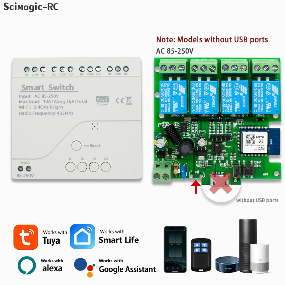 Tuya Smart Wifi Switch Module 12V 32V 220V RF 433 Radio Remote Control 1/2/4 Channels Relay for Alexa Google Home Smart Life