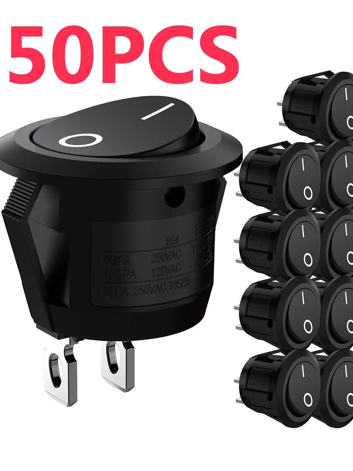 50/10 Stück Wippschalter Schwarz Ein/Aus 2-polig Mini Runder Kippschalter 3A 250V 6A 125V 15MM Kreisschalter für Wohnmobil Auto LKW Boot – Detail 1