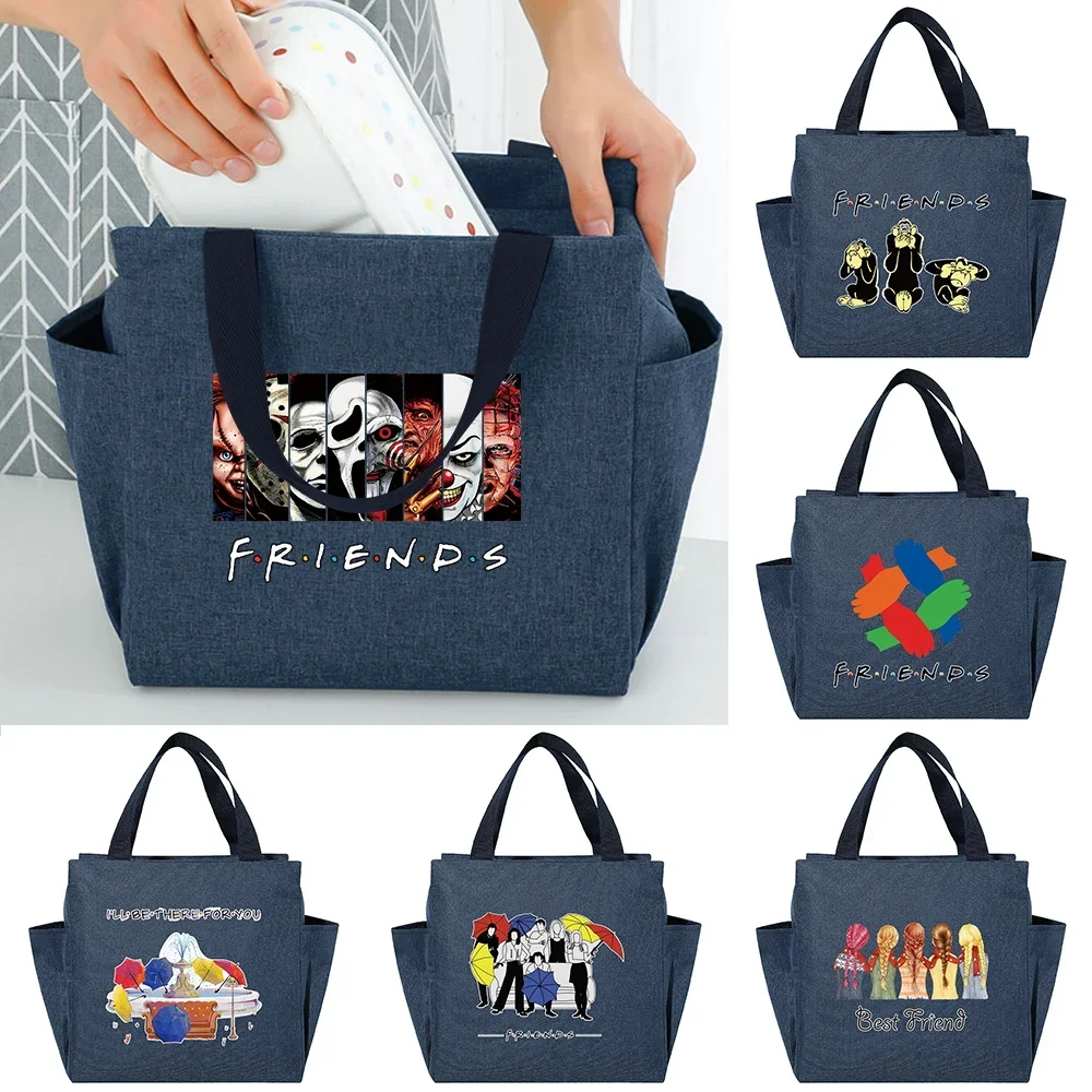 

Kids Portable Lunch Dinner Bag Insulated Canvas Cooler Bags Printed Women Friends Picnic Thermal Food Box Lunchbox Handbags