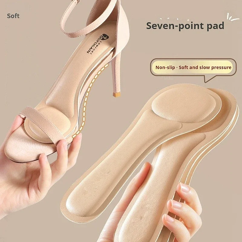 Unsichtbare, siebenpunktige Fußpolster-Einlagen, weiche, rutschfeste, langsam wirkende Druckentlastende Schuhpolster für Damen-Sandalen, High Heels, Schuhzubehör