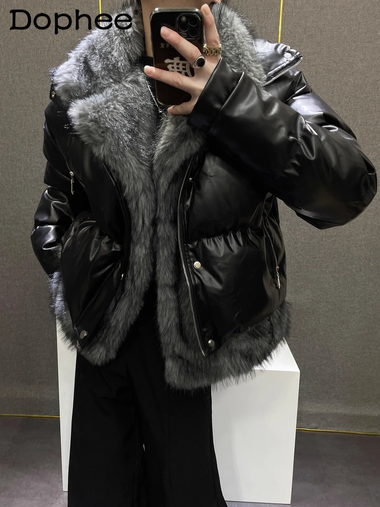 سترات عصرية للرجال مكونة من قطعتين موضة شتاء 2025 جديدة من جلد البولي يوريثان بياقة من الفرو الصناعي سترات سميكة عصرية دافئة أنيقة سترات #1