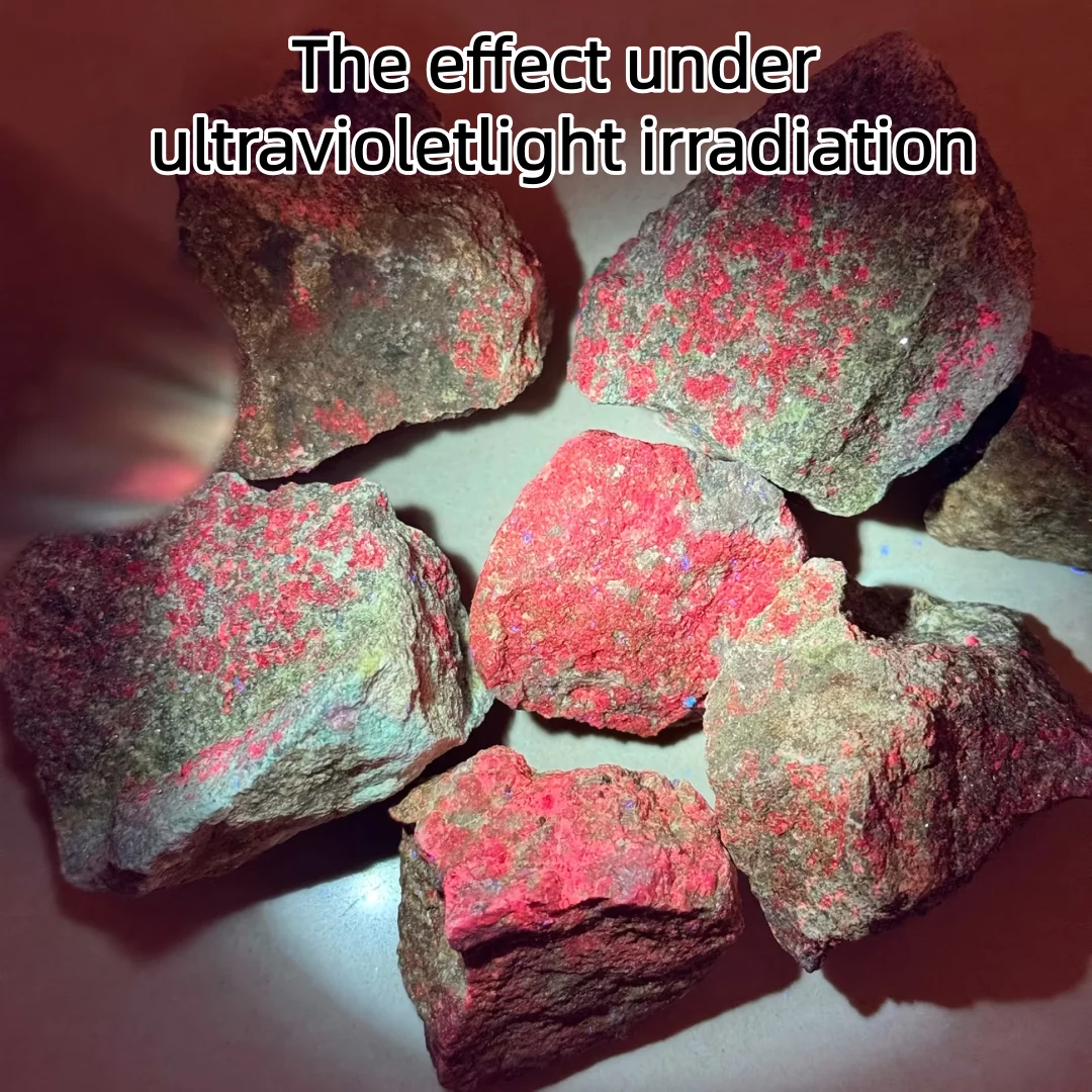 Natural Ruby in Kyanite Stone Ruby Red Blue Green Raw Stone UV Fluorescence Reaction Mineral Specimens Crystal Collectible Gift